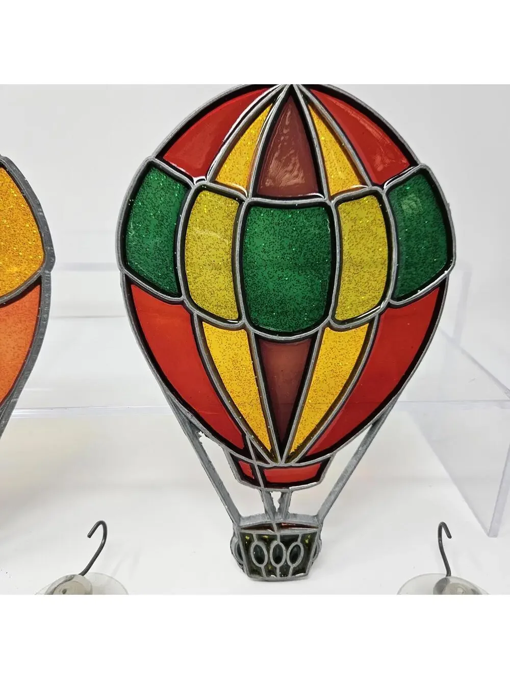 2 Vntg Multicolor Plexiglass Acrylic Hot Air Balloon Suncatchers Ornaments 7.25